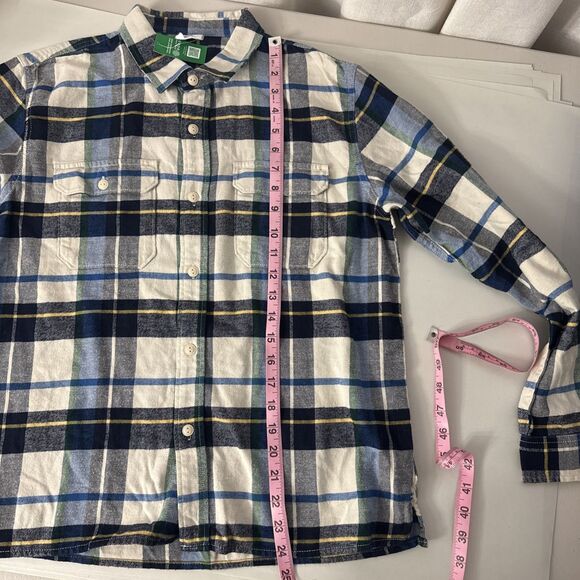 Gap Kids Plaid Flannel Button Up Shirt Boy's Size XXXL (18-20) Blue Green Cream - Picture 9 of 11